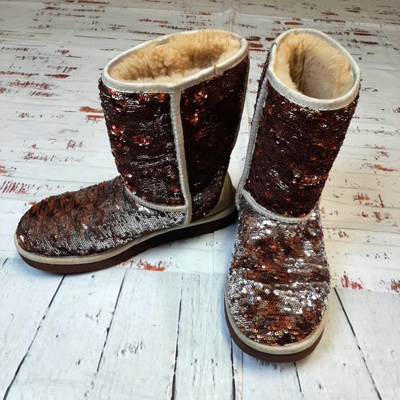 UGG Sequin Winter Boots in Brown and Silver - Picture 1 of 6